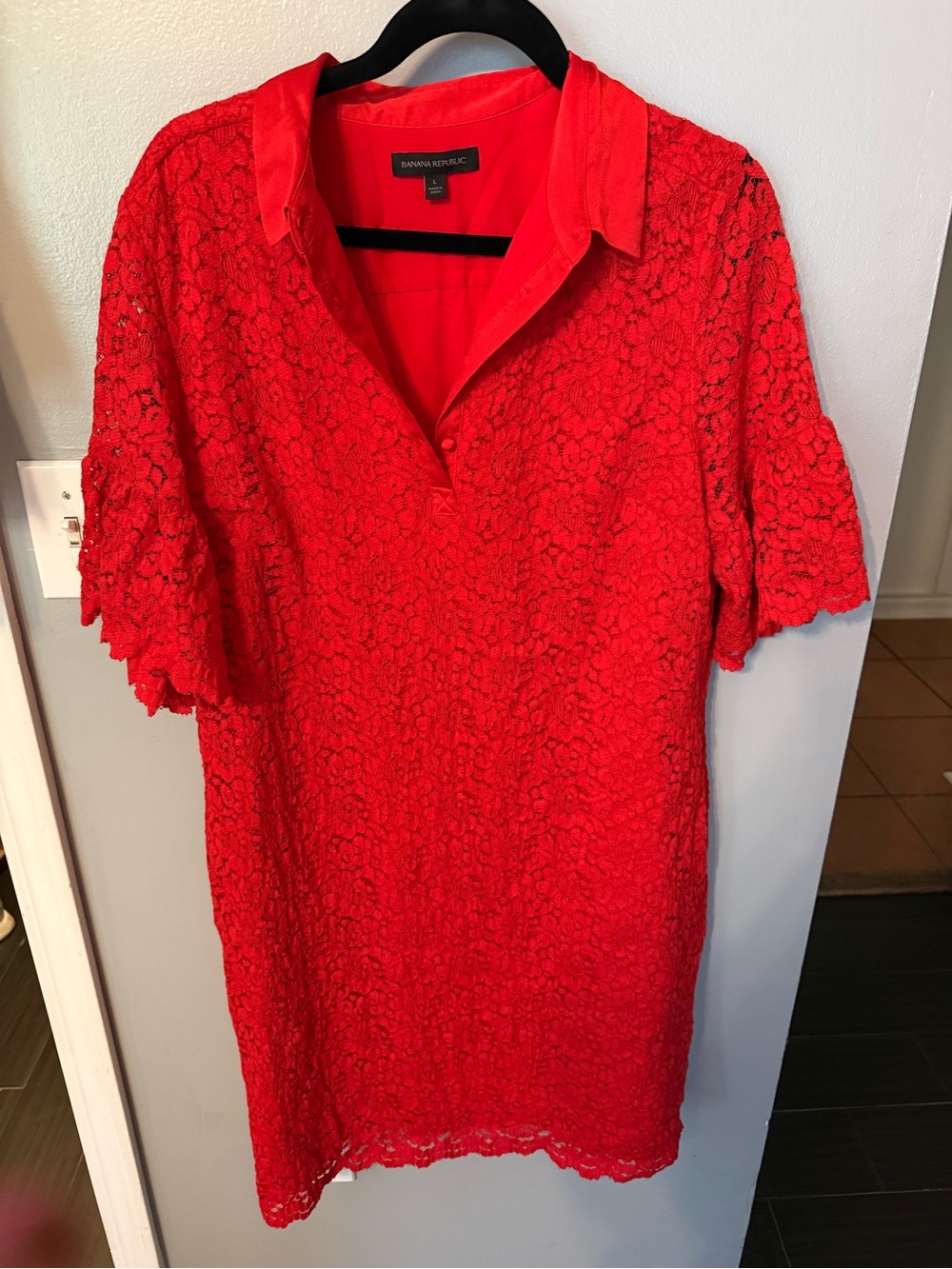 Banana Republic Bright Red Lace Collared Tunic